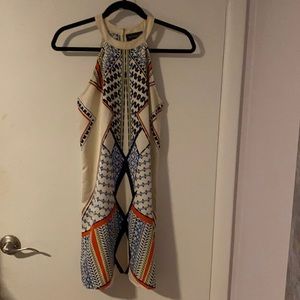 Satin sun dress with Aztec print on the front and back